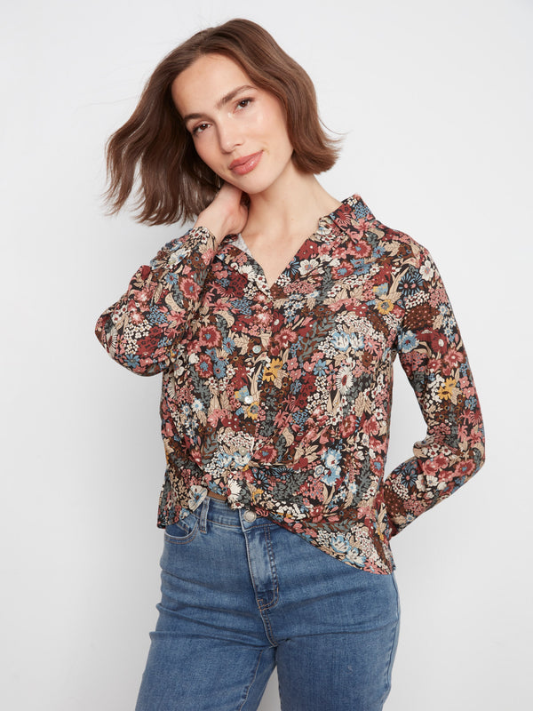 Chemise imprimée avec devant torsadé - Azalée
