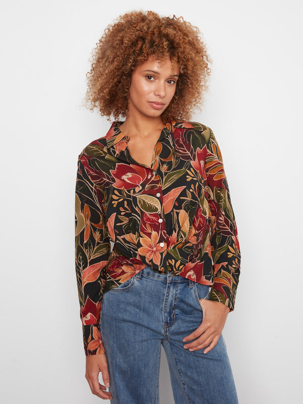 Chemise imprimée avec devant torsadé - Corbeau