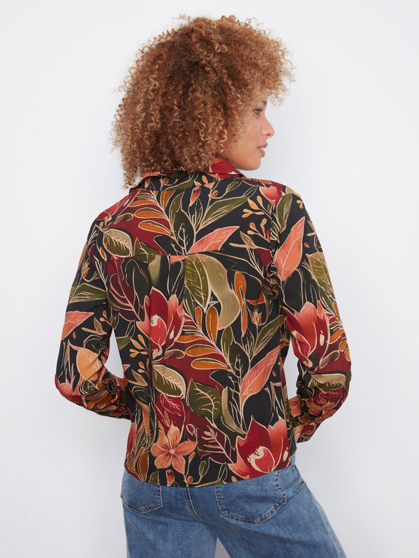 Chemise imprimée avec devant torsadé - Corbeau