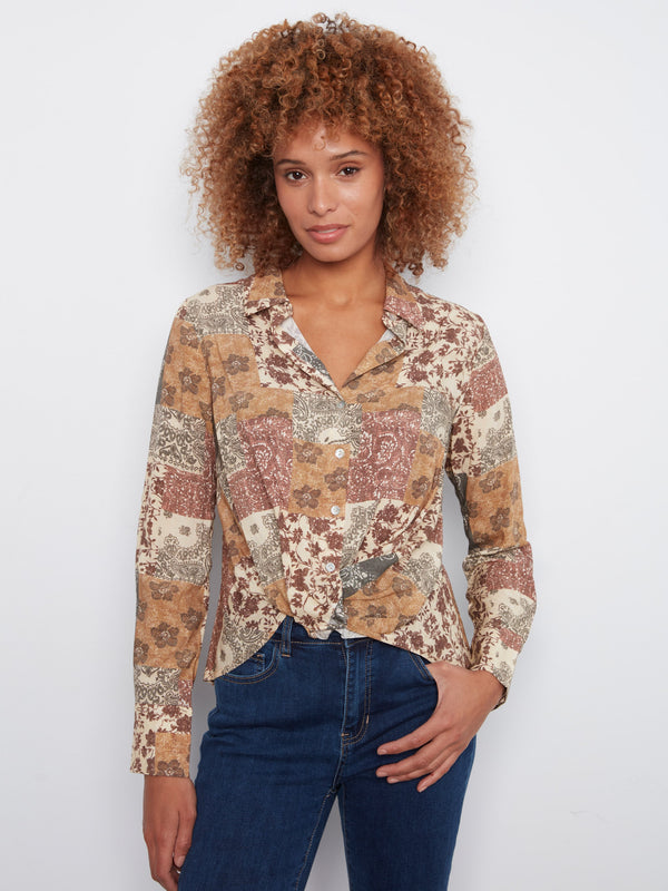 Chemise imprimée avec devant torsadé - Édredon