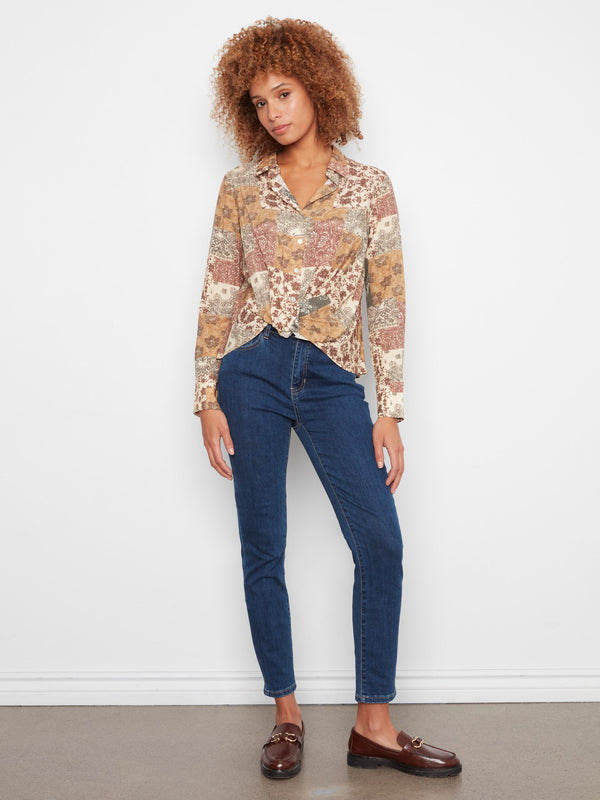 Chemise imprimée avec devant torsadé - Édredon