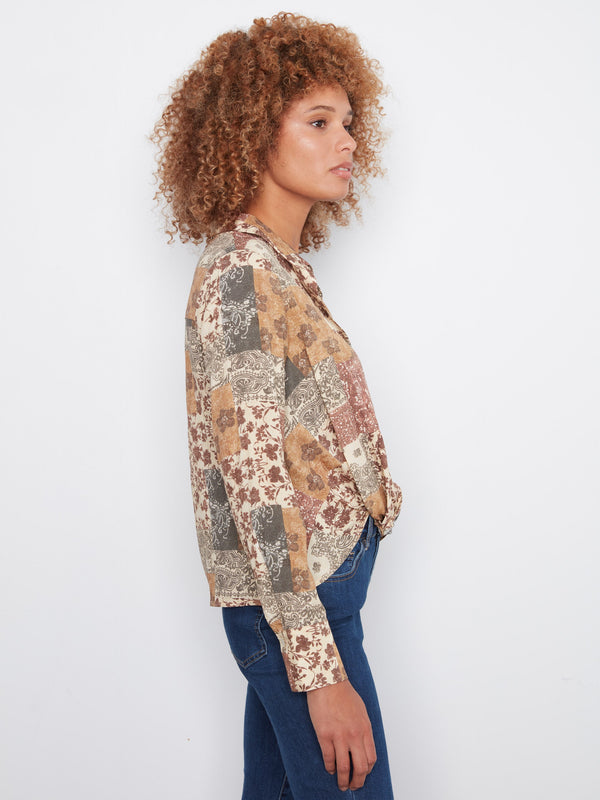 Chemise imprimée avec devant torsadé - Édredon