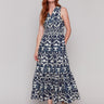 Navy and white dress with a smocked empire waistband by Charlie B.