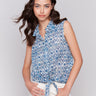 Blue and white printed shirt featuring a classic shirt collar by Charlie B.