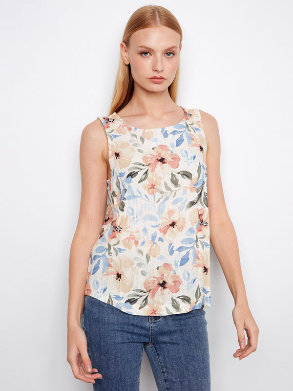 Printed Sleeveless Linen Blend Blouse - Aurelia