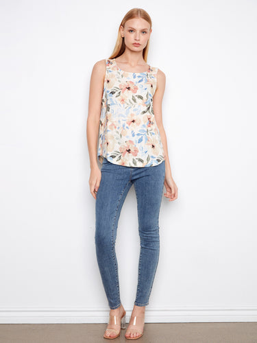 Stylish floral top with a rounded hemline, offering a flattering silhouette. A versatile piece for any wardrobe by Charlie B.