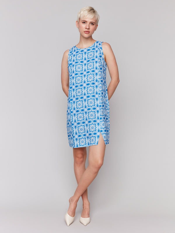 Elegant linen blend dress showcasing a captivating geometric pattern by Charlie B.