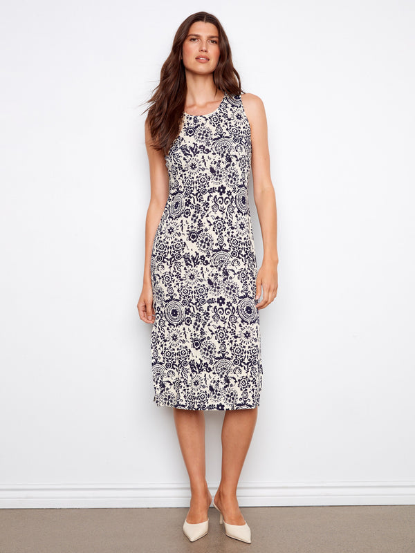 Robe sans manches en mélange de lin imprimé avec fentes latérales - Baroque