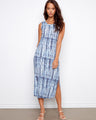 Linen blend dress showcasing a scoop neckline with a striking zigzag pattern and side slits by Charlie B.