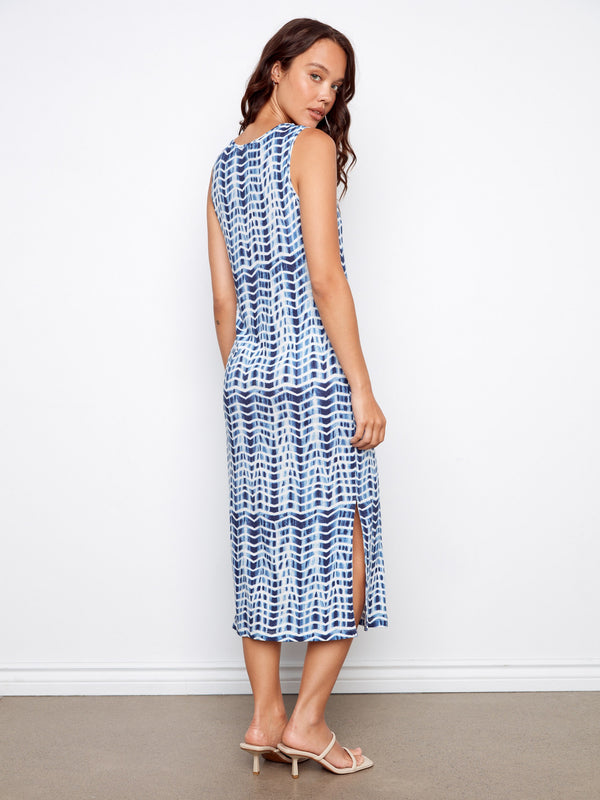 Robe sans manches en mélange de lin imprimé avec fentes latérales - Zigzag