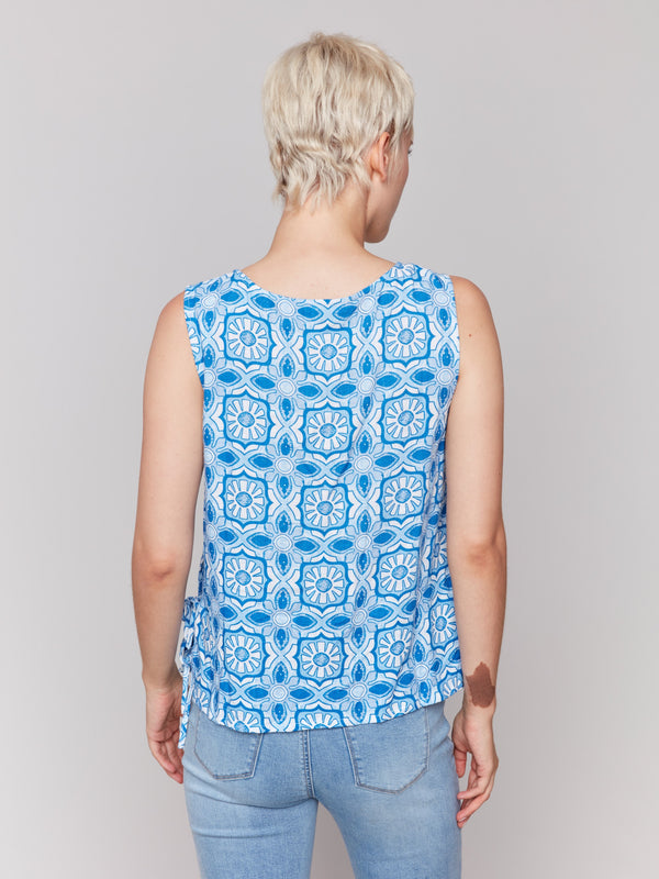 Chic sleeveless top with a distinctive crew neckline by Charlie B.