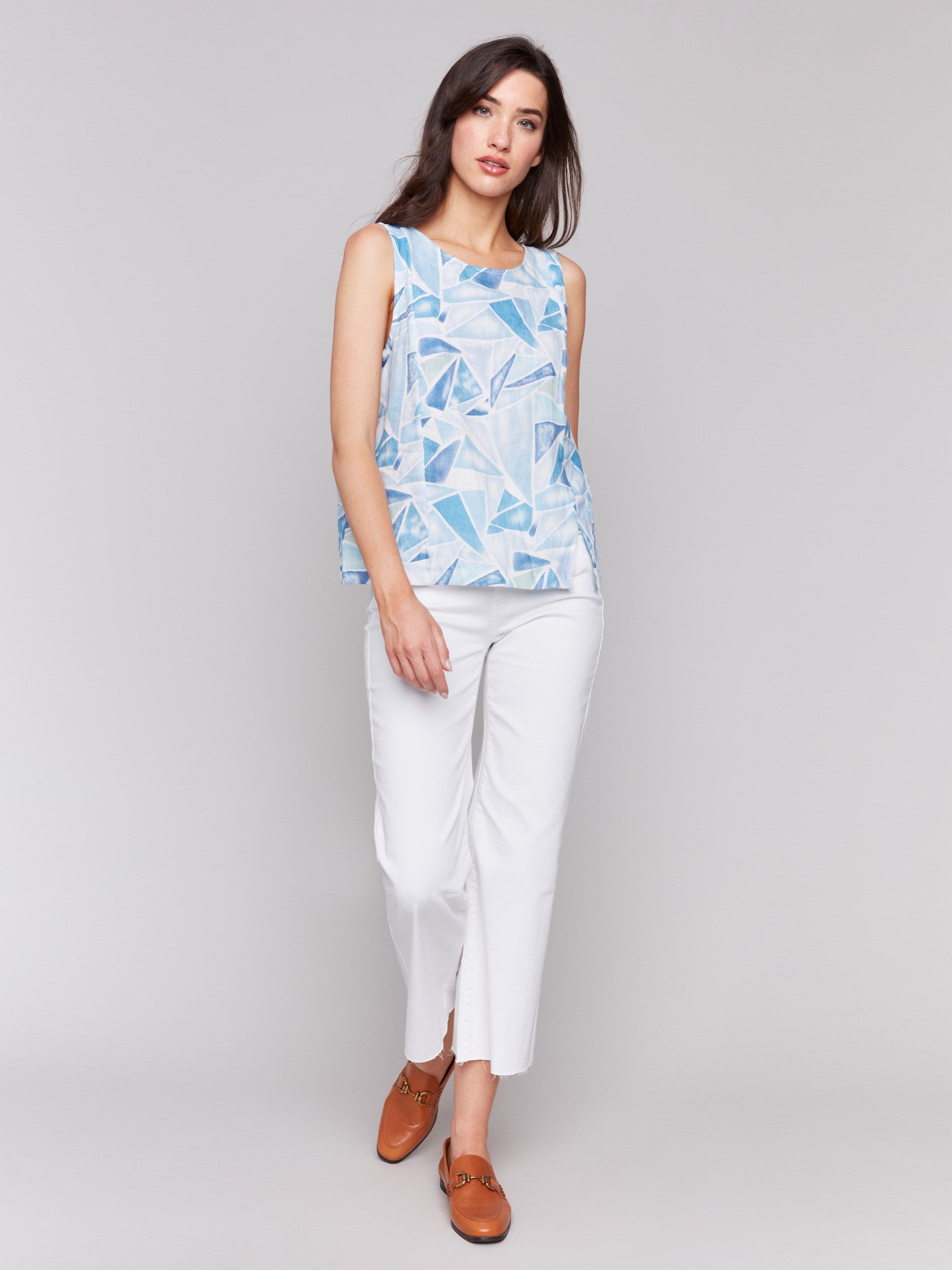 Sleeveless denim top showcasing princess seams by Charlie B.