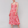 Red and white printed dress with midi length by Charlie B.
