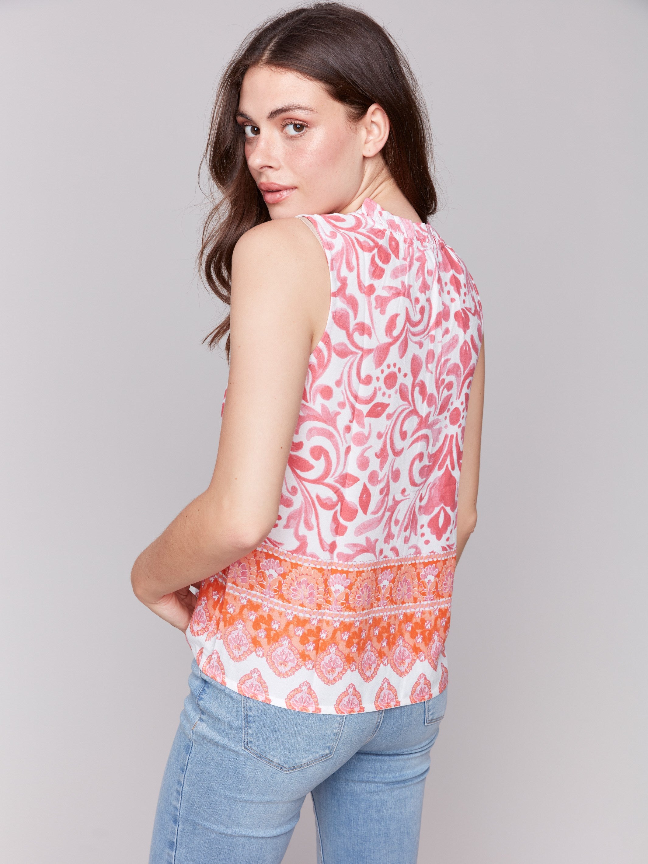 Stylish sleeveless top featuring a unique pattern by Charlie B.