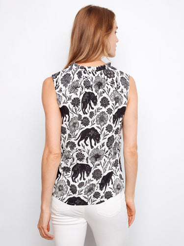 The intricate pattern complements the V-neck style, creating a unique fashion statement by Charlie B.