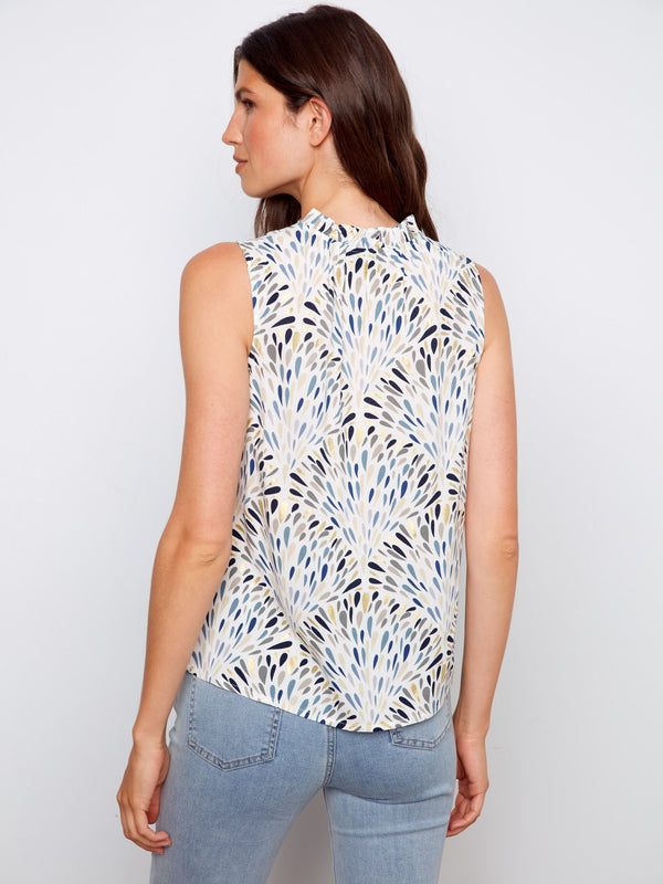 Printed Sleeveless Ruffle Neck Top - Zéphyr