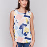 Top with rounded hem and abstract pattern by Charlie B.