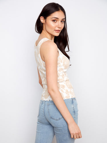 Comfortable smocked tank top in fog color with a sleeveless design, great for layering by Charlie B.