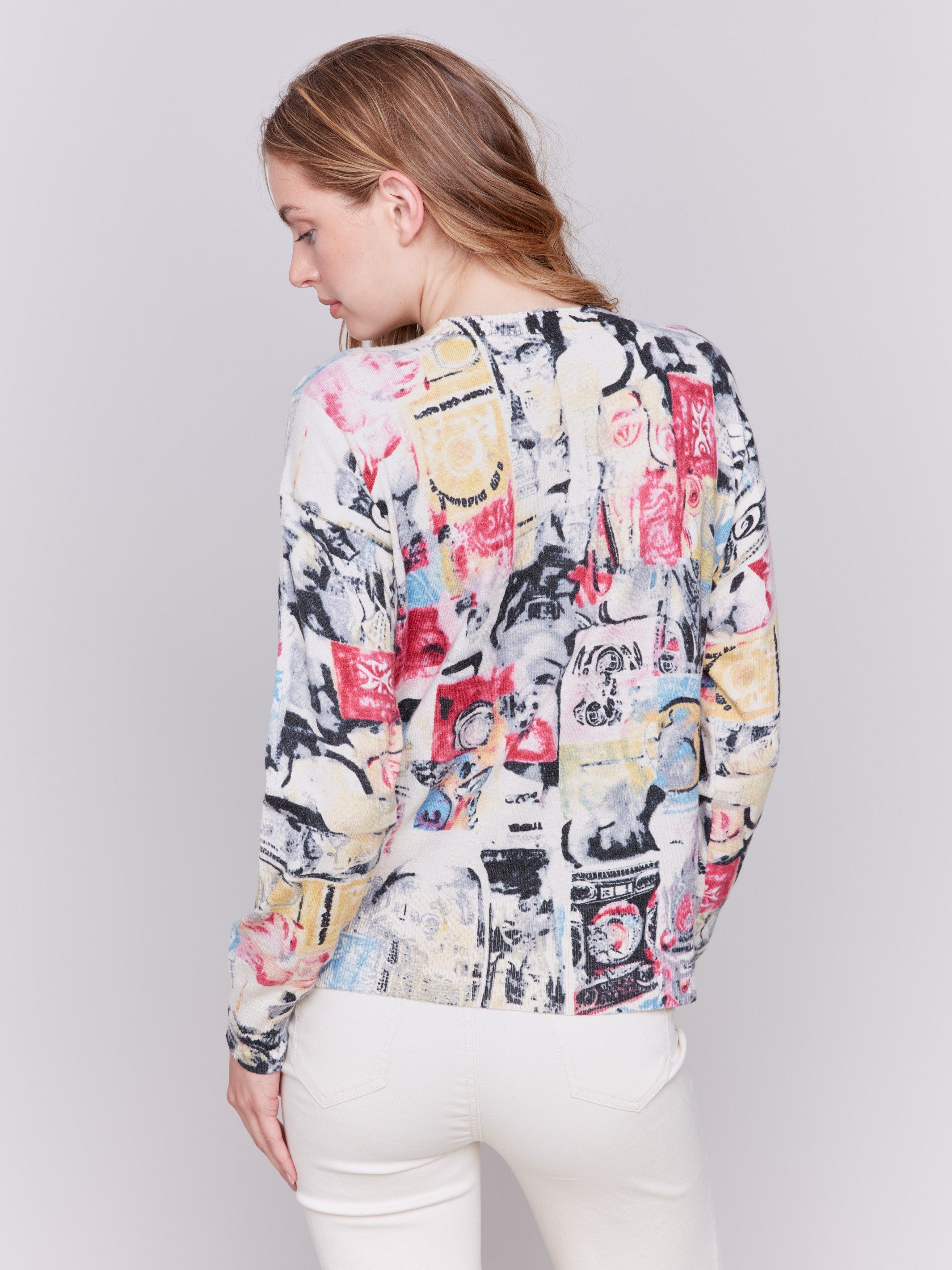 Graphic print sweater outlet