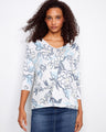 Elegant V-neck top with 3/4 sleeves and a charming floral print, perfect for casual outings. By Charlie B.
