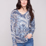 Sweater with a plushy yarn texture and colorful paisley pattern, featuring long sleeves that offer warmth and style by Charlie B.