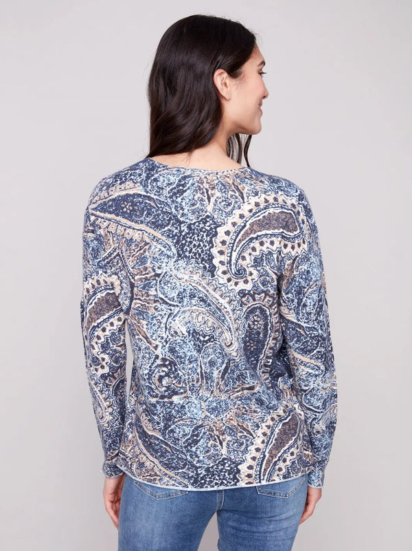 Printed V-Neck Sweater - Bohemian