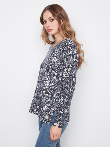 Beautifully patterned floral top crafted with side slits at the hem, perfect for an easygoing style by Charlie B.
