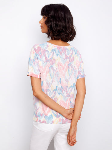 Trendy heart-patterned top showcasing a flattering V-neckline by Charlie B.