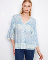 The top features a stylish V-neck design, perfect for a chic look. The intricate pattern adds elegance to any outfit by Charlie B.