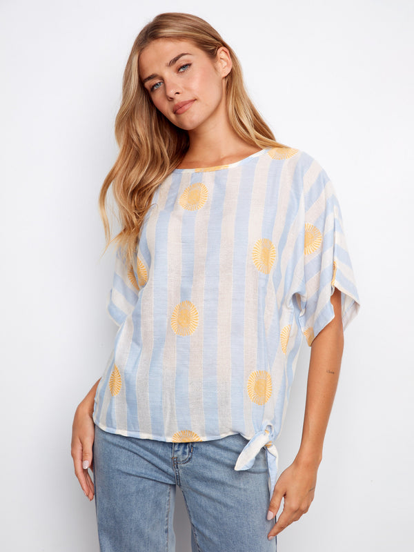 Printed Viscose Blouse With Side Tie - Sunrise