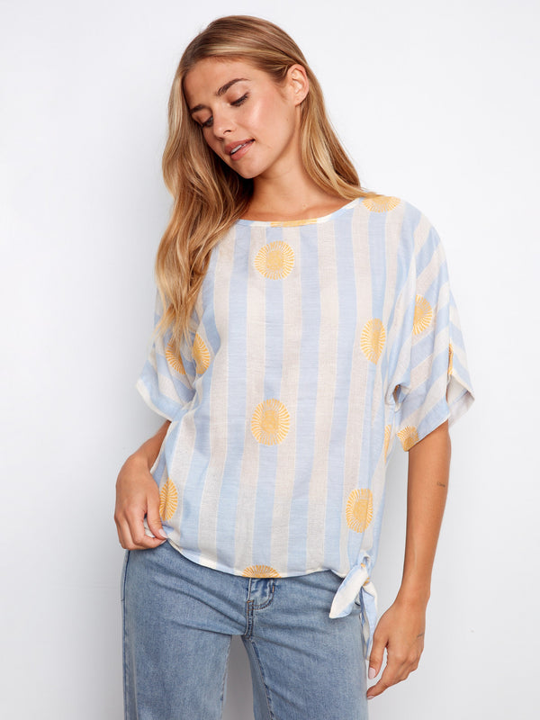 Printed Viscose Blouse With Side Tie - Sunrise