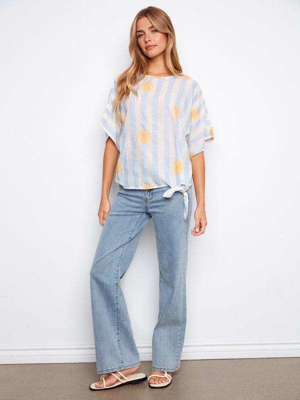 Printed Viscose Blouse With Side Tie - Sunrise