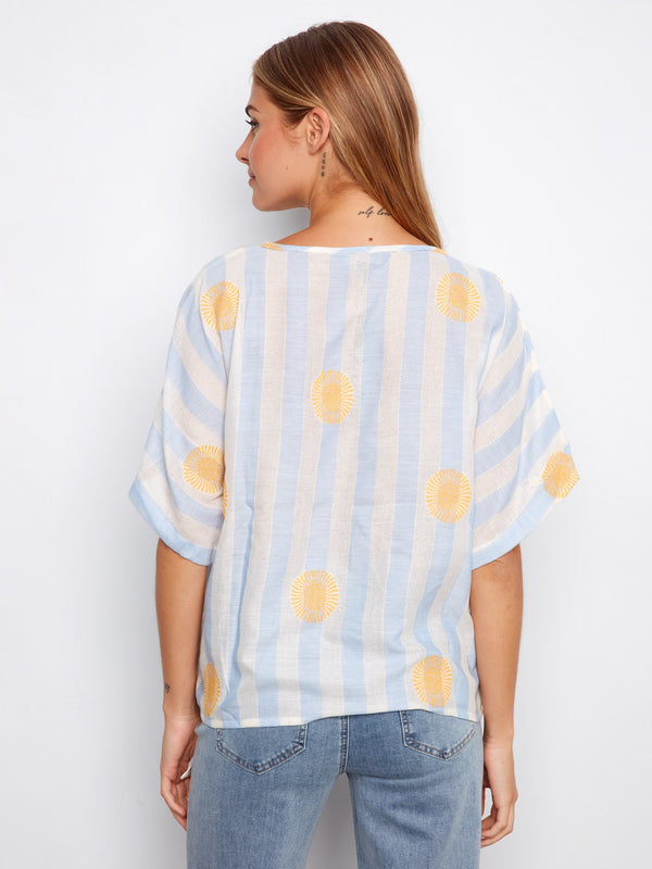 Printed Viscose Blouse With Side Tie - Sunrise
