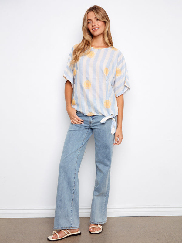 Printed Viscose Blouse With Side Tie - Sunrise