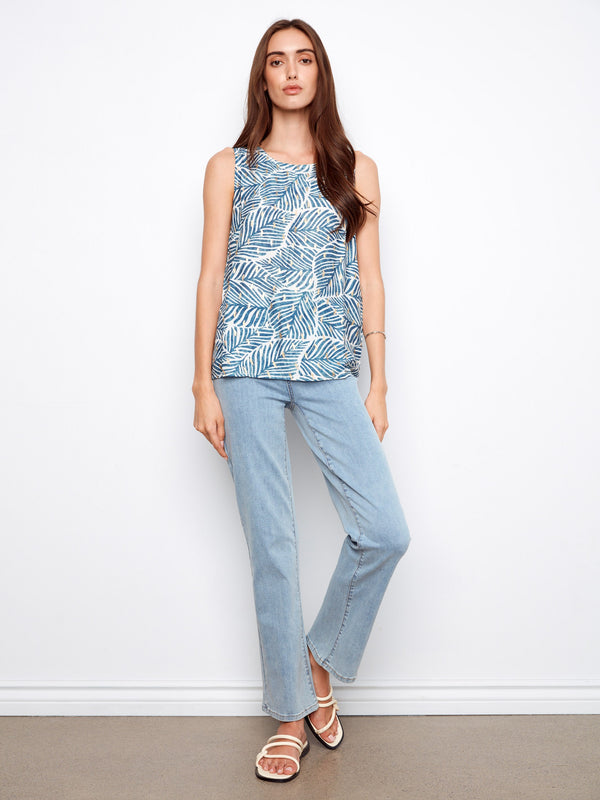 Printed Viscose Sleeveless Top - Reef