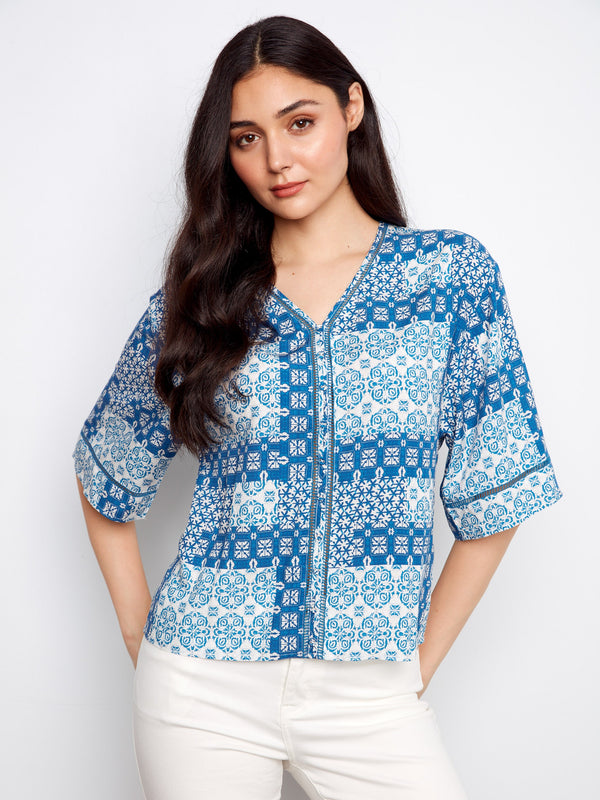 Blouse en viscose imprimée col en V - Abstrait