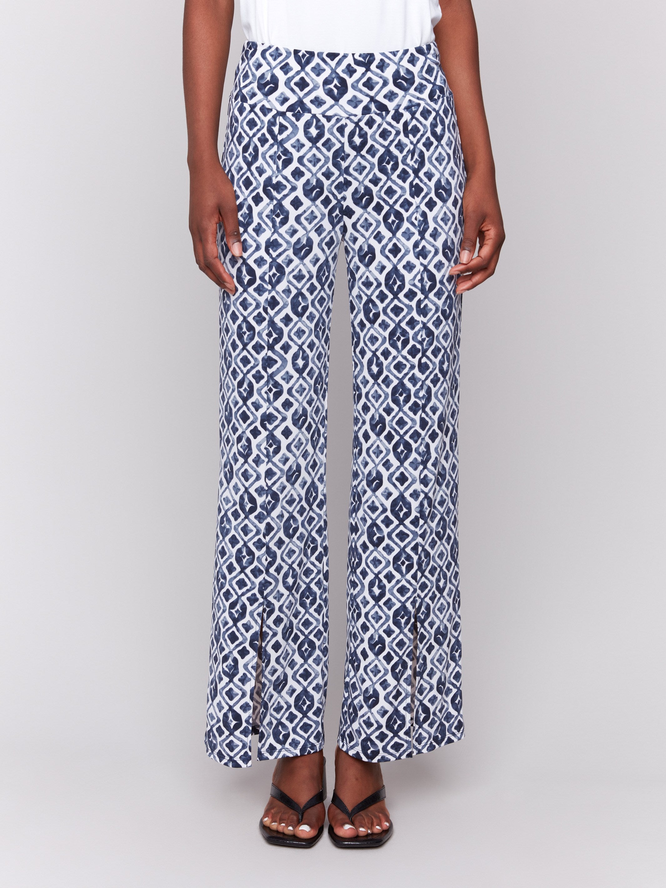 Regular length wide-leg pants featuring stylish front slits by Charlie B.