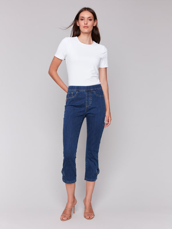 Indigo jeans with a cropped length and comfortable waistband by Charlie B.