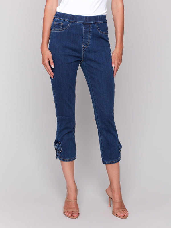 Stretch denim indigo jeans featuring two faux front pockets by Charlie B.