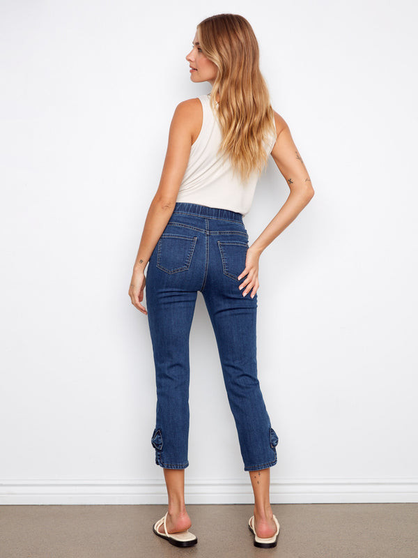Pull-On Jeans With Bow Detail - Indigo