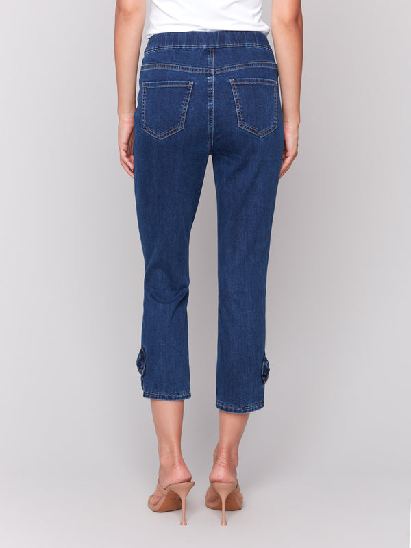 Pull-On Jeans with Bow Detail - Indigo