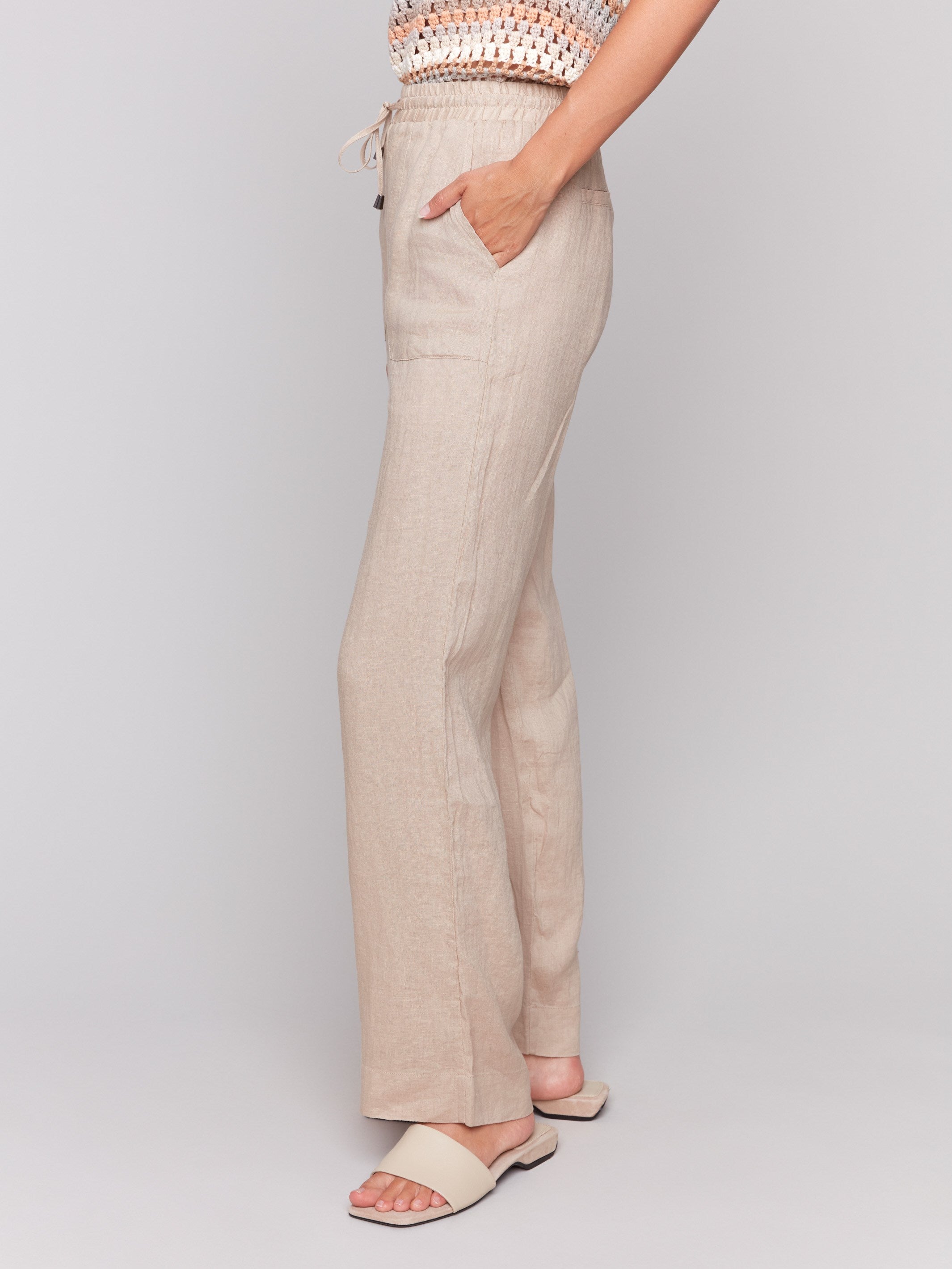 Biscuit-colored pull-on style pants by Charlie B.