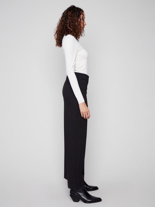 Pull-On Ponte Wide Leg Pants - Black