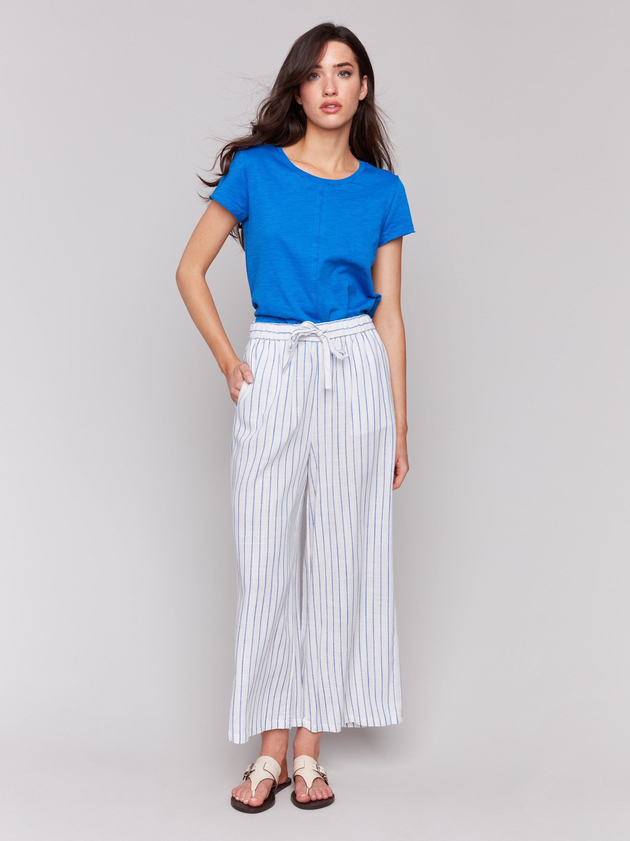 Linen blend pants with wide leg fit by Charlie B.