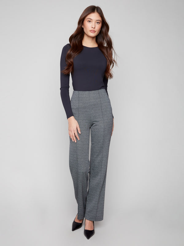 Stretch twill fabric in black wide-leg pants offering a chic look by Charlie B.