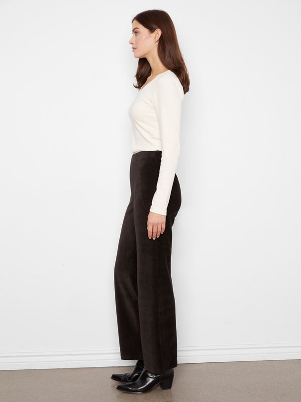 Pantalon en velours côtelé à jambe large à enfiler - Noir