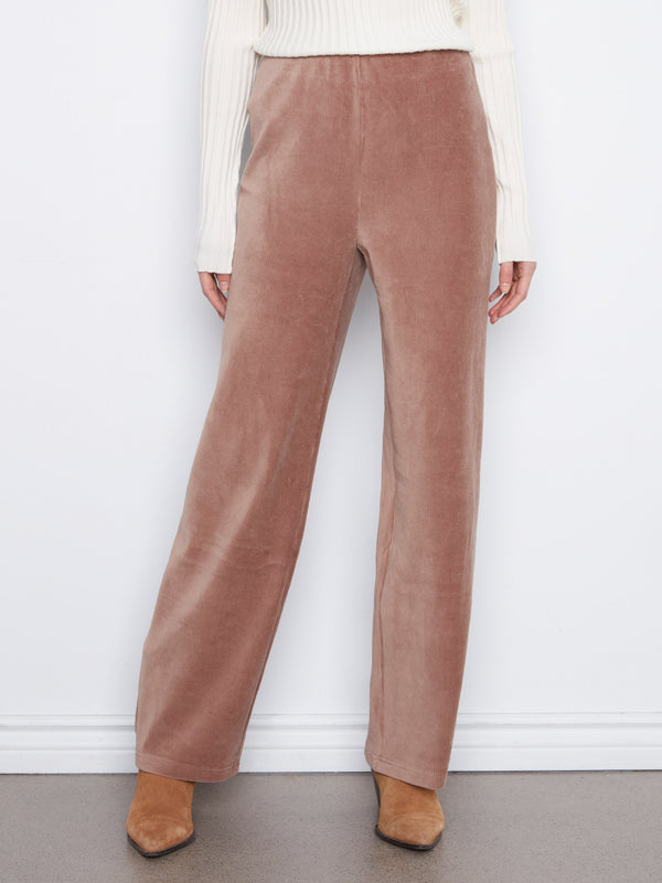 Pantalon en velours côtelé à jambe large à enfiler - Taupe