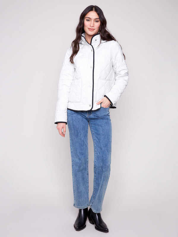 Almond quilted puffer jacket featuring a high collar for extra warmth by Charlie B.