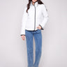 Almond quilted puffer jacket featuring a high collar for extra warmth by Charlie B.