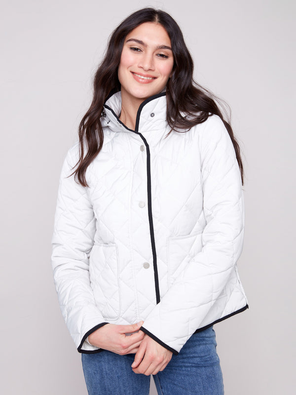Quilted puffer jacket with convenient front patch pockets by Charlie B.